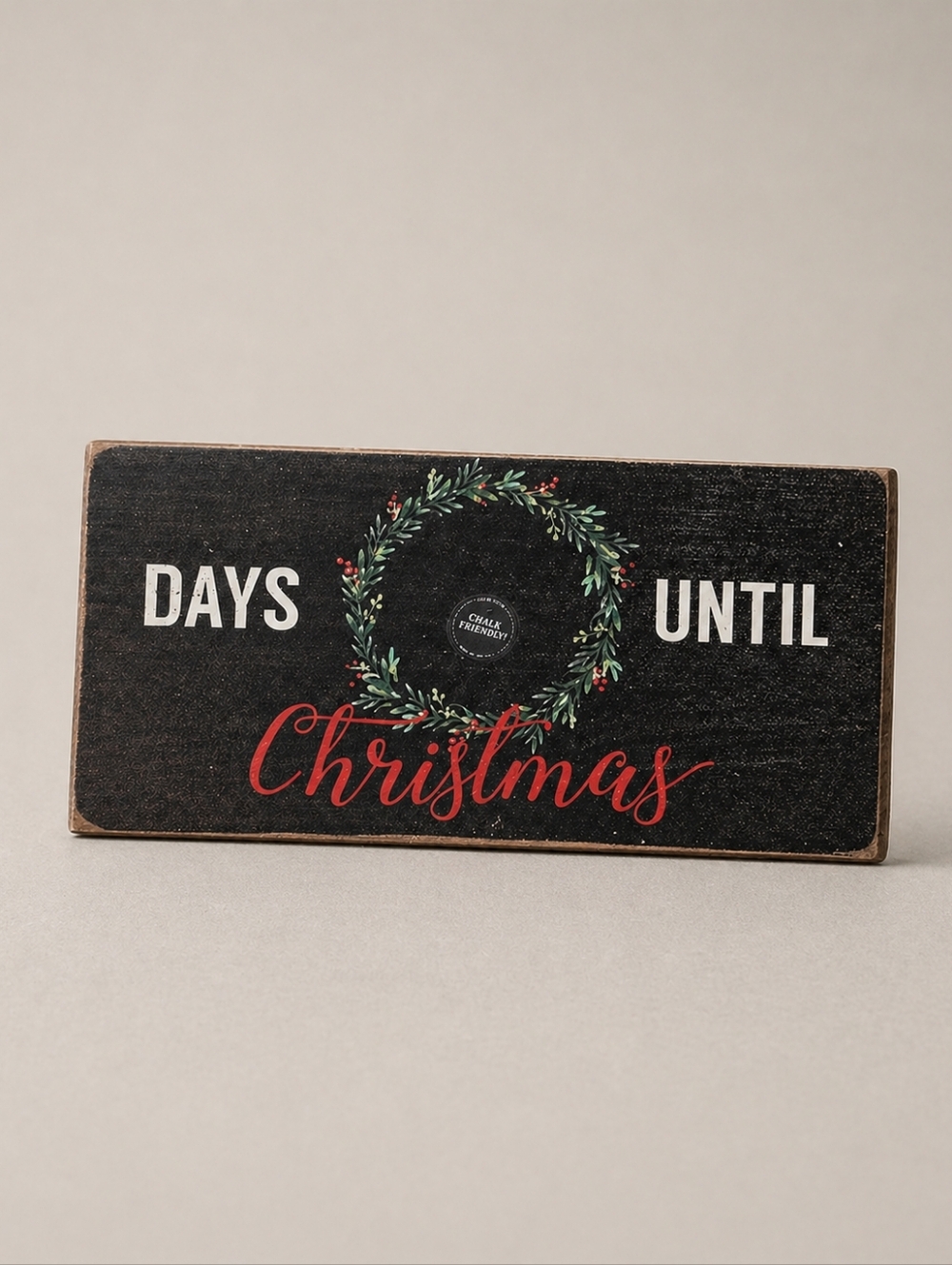 Rustic Wood Days Until Christmas Countdown Chalkboard Sign - Brown/Red 11"